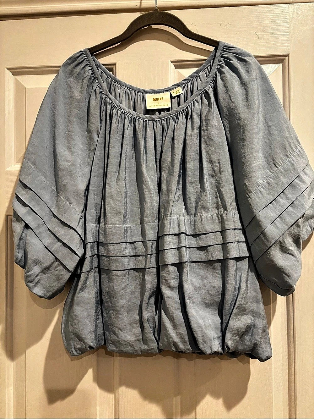Anthropologie Maeve Bubble Hem Blouse Blue X-Large